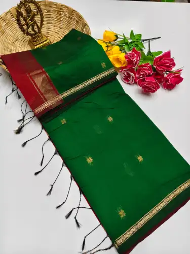 emerald green maheswari cotton saree