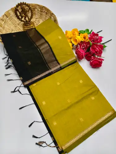 lemon yellow maheswari cotton saree