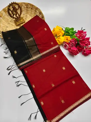 maroon maheswari cotton saree