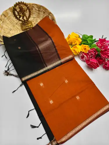 rust orange maheswari cotton saree