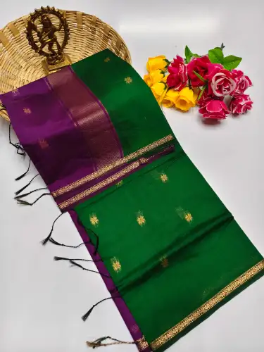 dark green maheswari cotton saree