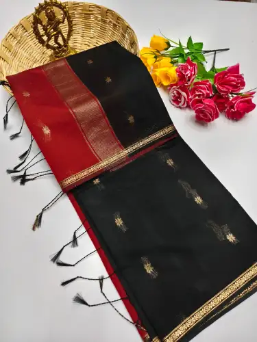 black maheswari cotton saree