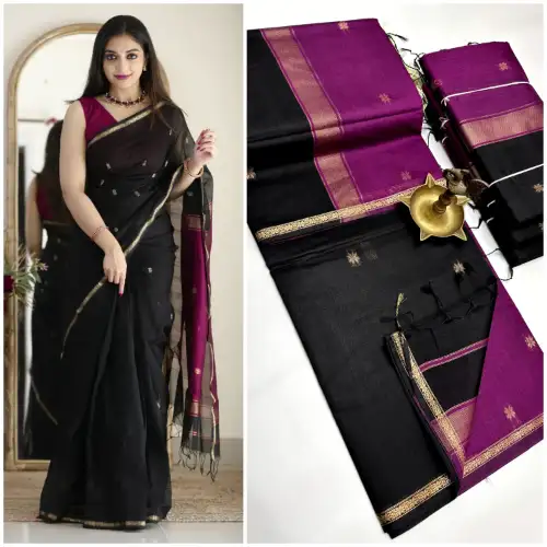 black maheswari cotton saree
