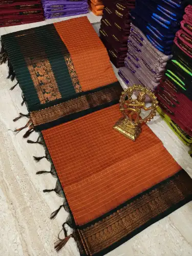 light orange premium kalyani cotton saree