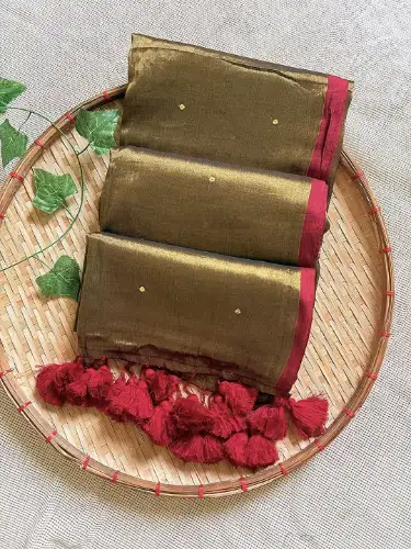 rich gold khadhi cotton tissue saree