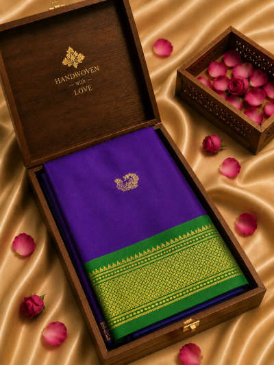 royal purple Minakari Silk Saree.