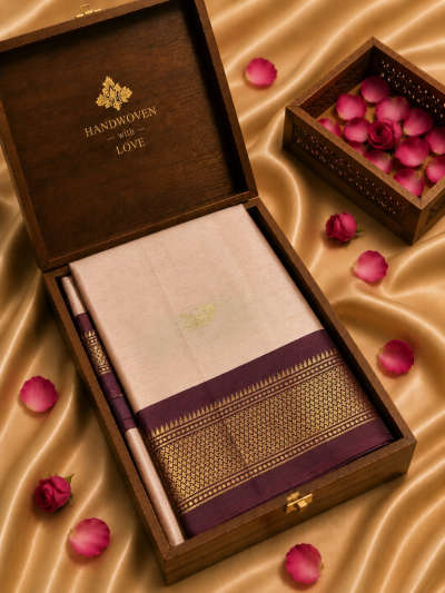 soft beige minakari silk saree