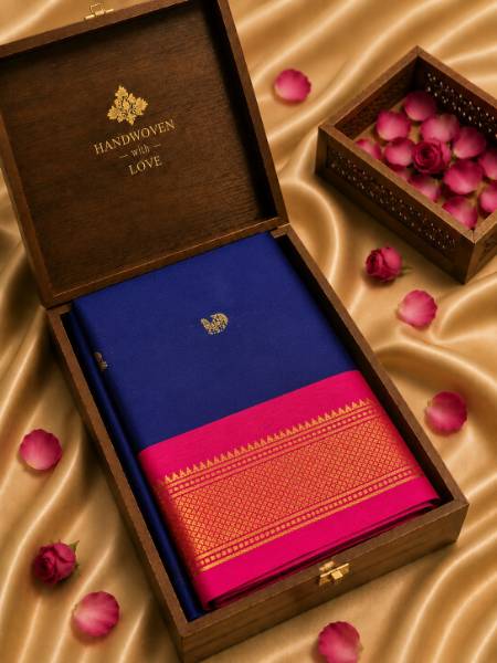 violet minakari silk saree