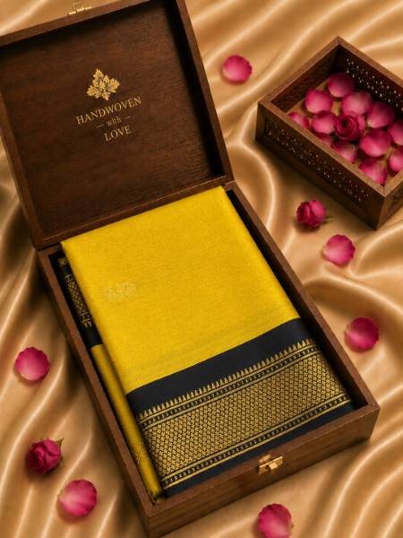 yellow minakari silk saree