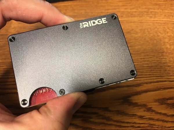 Ridge wallet made of metal, showcasing its compact design