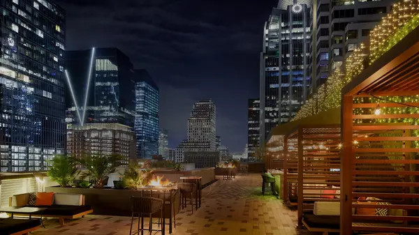 Edge Rooftop view of downtown Austin skyline at night