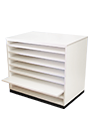 Sliding shelf cabinets for paper or drawing board storage