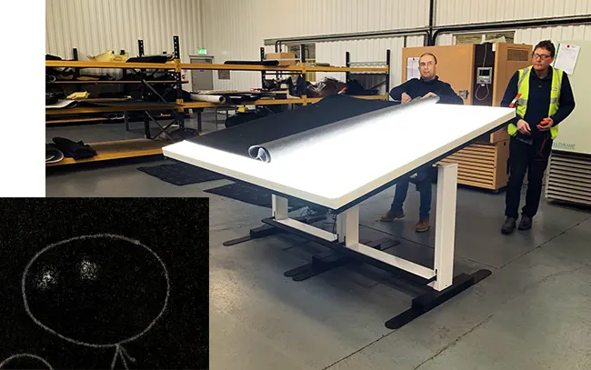 Mesa de inspección de material en hoja de gran formato