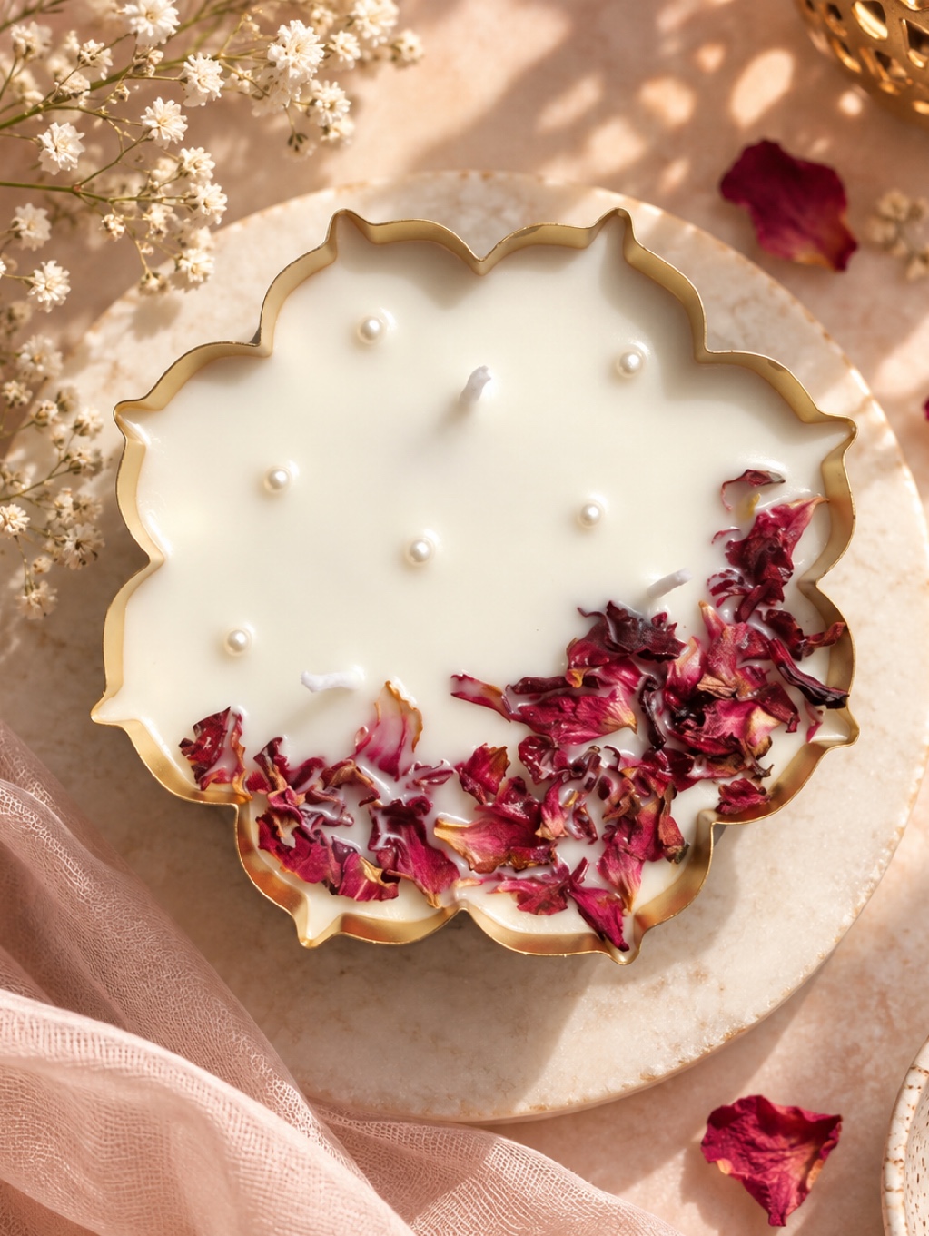 Rose Petal Glow — Pure Rose • Soy Wax • Real Pearls.