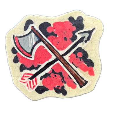 Pancake art: Freestyle (#59) — bow and arrow and axe in an X