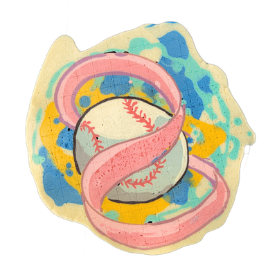 Pancake art: Freestyle (#15) — ribbon and baseball