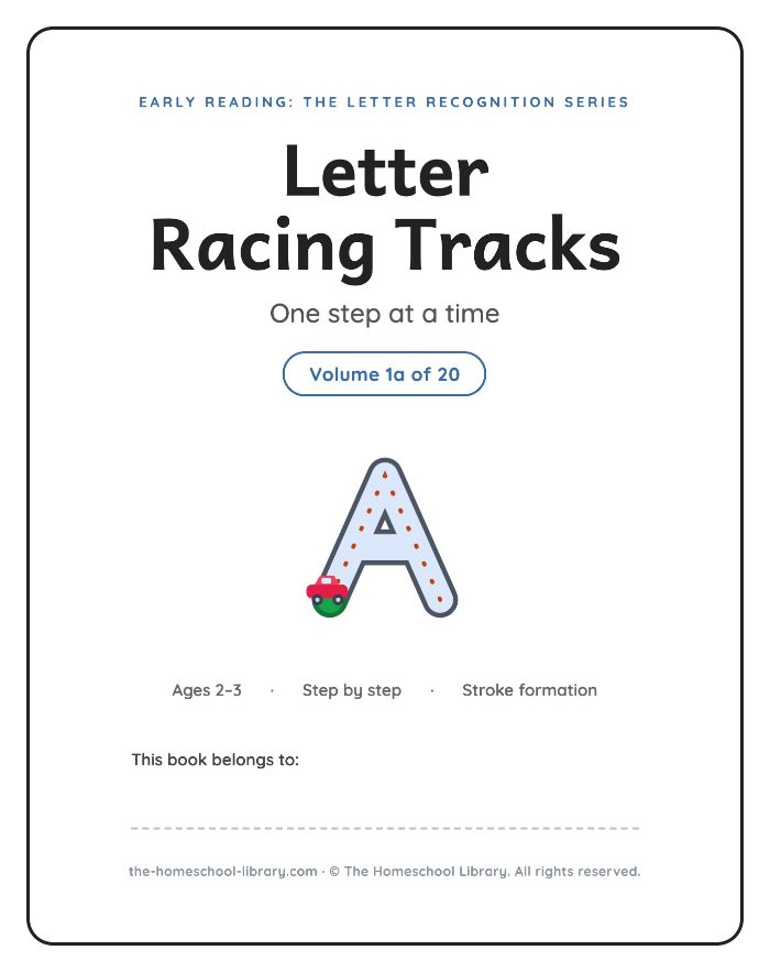 Title page of Early Reading Series V1-A: Letter Racing Tracks