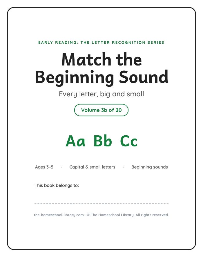 Title page of Early Reading Series V3-B: Match the Beginning Sound