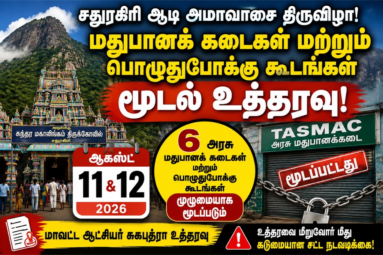 அமாவாசை திருவிழா: 2 நாட்களுக்கு 6 மதுபானக் கடைகளை மூட ஆட்சியர் உத்தரவு!
