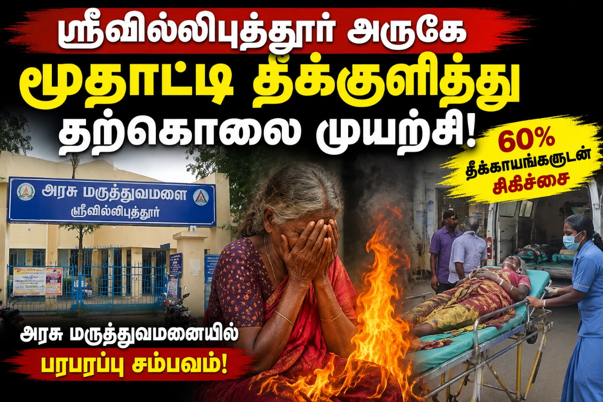 ஸ்ரீவில்லிபுத்தூர் அரசு மருத்துவமனையில் 70 வயது மூதாட்டி தீக்குளித்து தற்கொலை முயற்சி