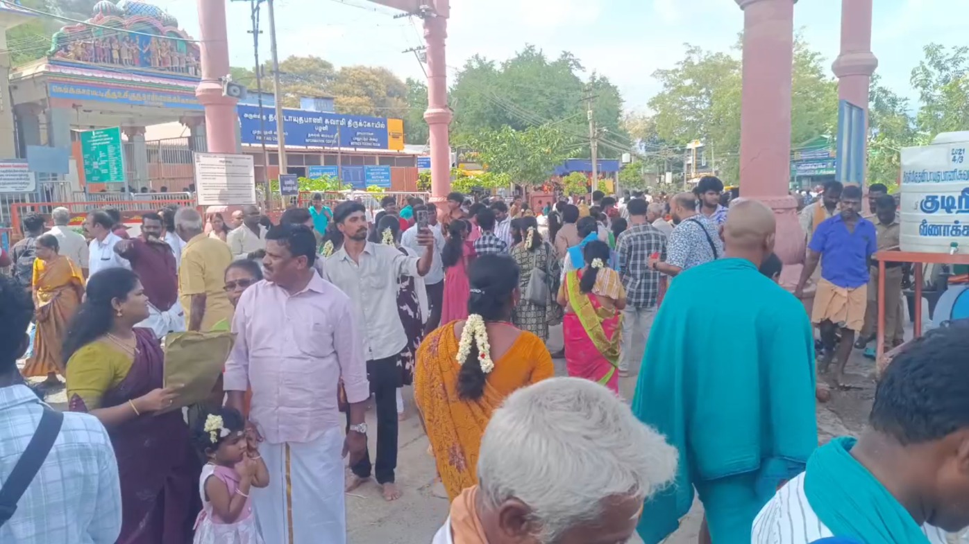 பழனி முருகன் கோயிலில் அலைமோதிய பக்தர்கள் கூட்டம்: ரோப்கார் சேவை இல்லாததால் 2 மணி நேரம் காத்திருந்து தரிசனம்