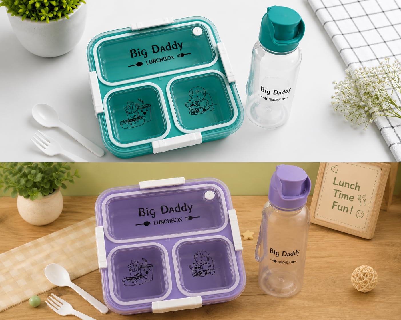 Big Daddy Lunch Box Set with Water Bottle, Spoon & Fork, (900 ml)
