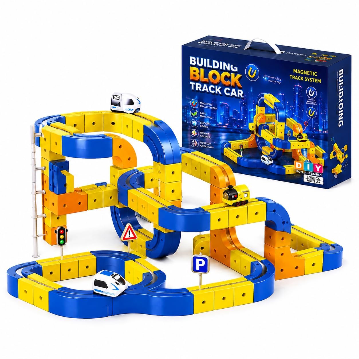 Magnetic Building Block Track Car Set for Kids