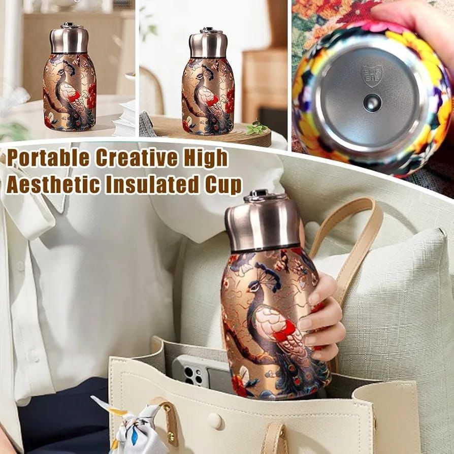 Peacock / Assorted Printed Mini Stainless Steel Insulated Water Bottle 300 ml