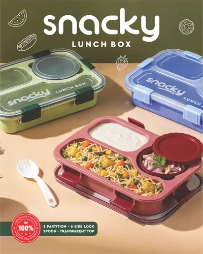 Snacky Lunch Box with Spork and Sauce Container, Blue