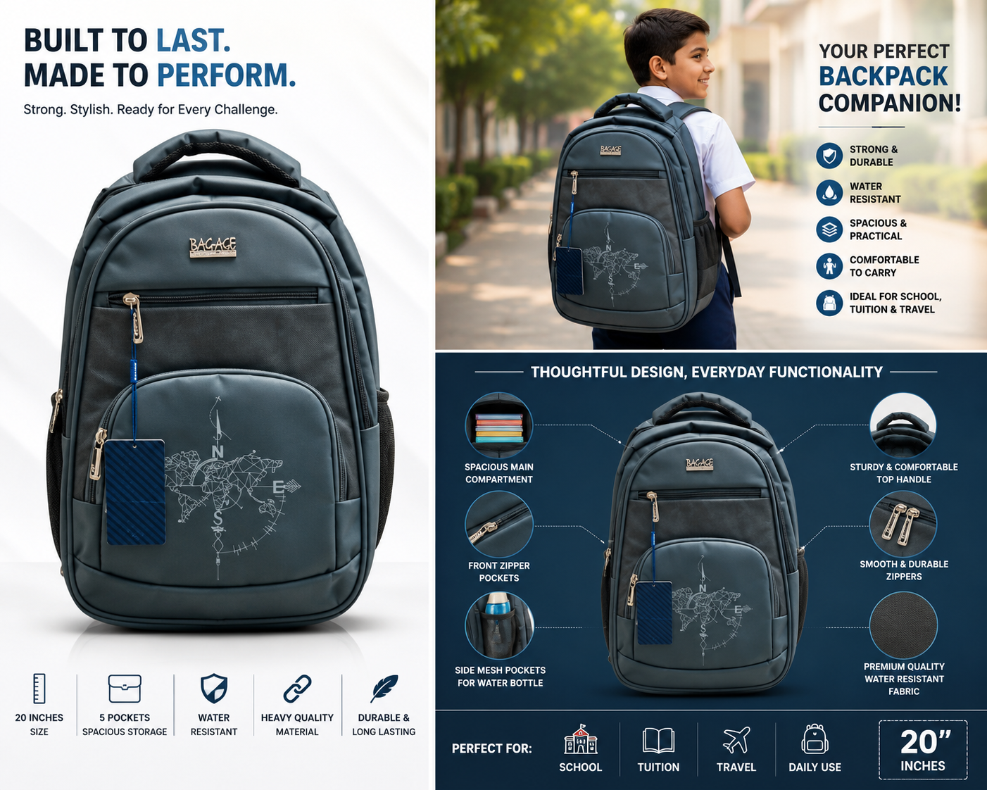 Bagage Grey School Bag