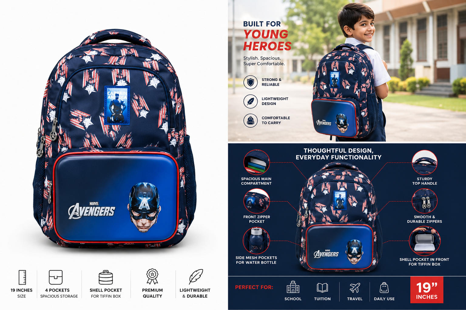 Captain America theme Based School Bag