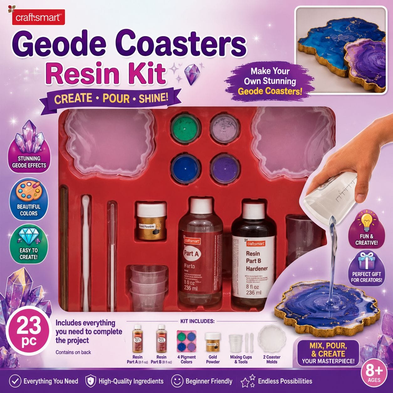 Craft Smart Geode Coasters Resin Kit, 23-Piece Set