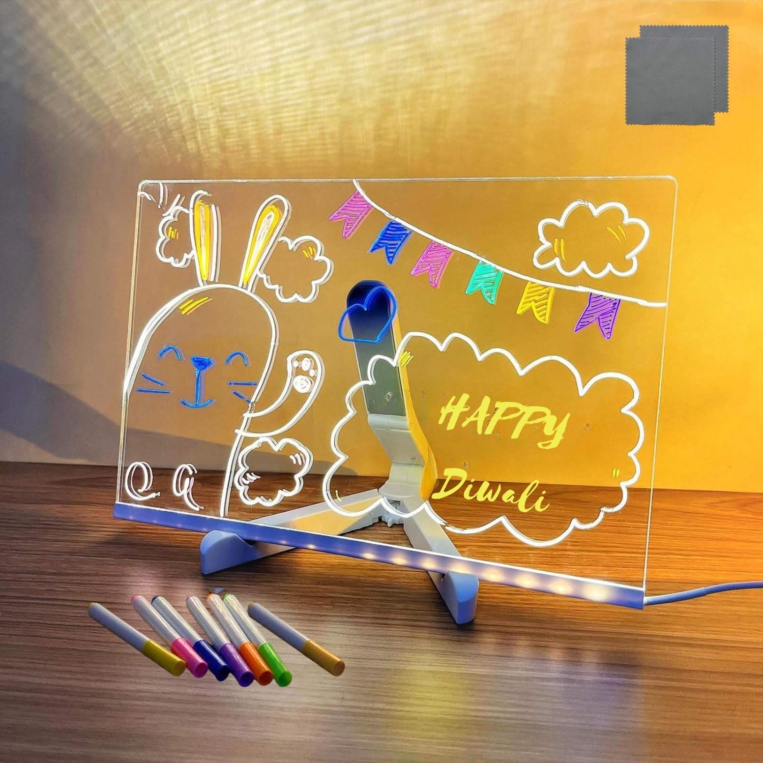 LED Acrylic Writing Board with Light & 7 Pens