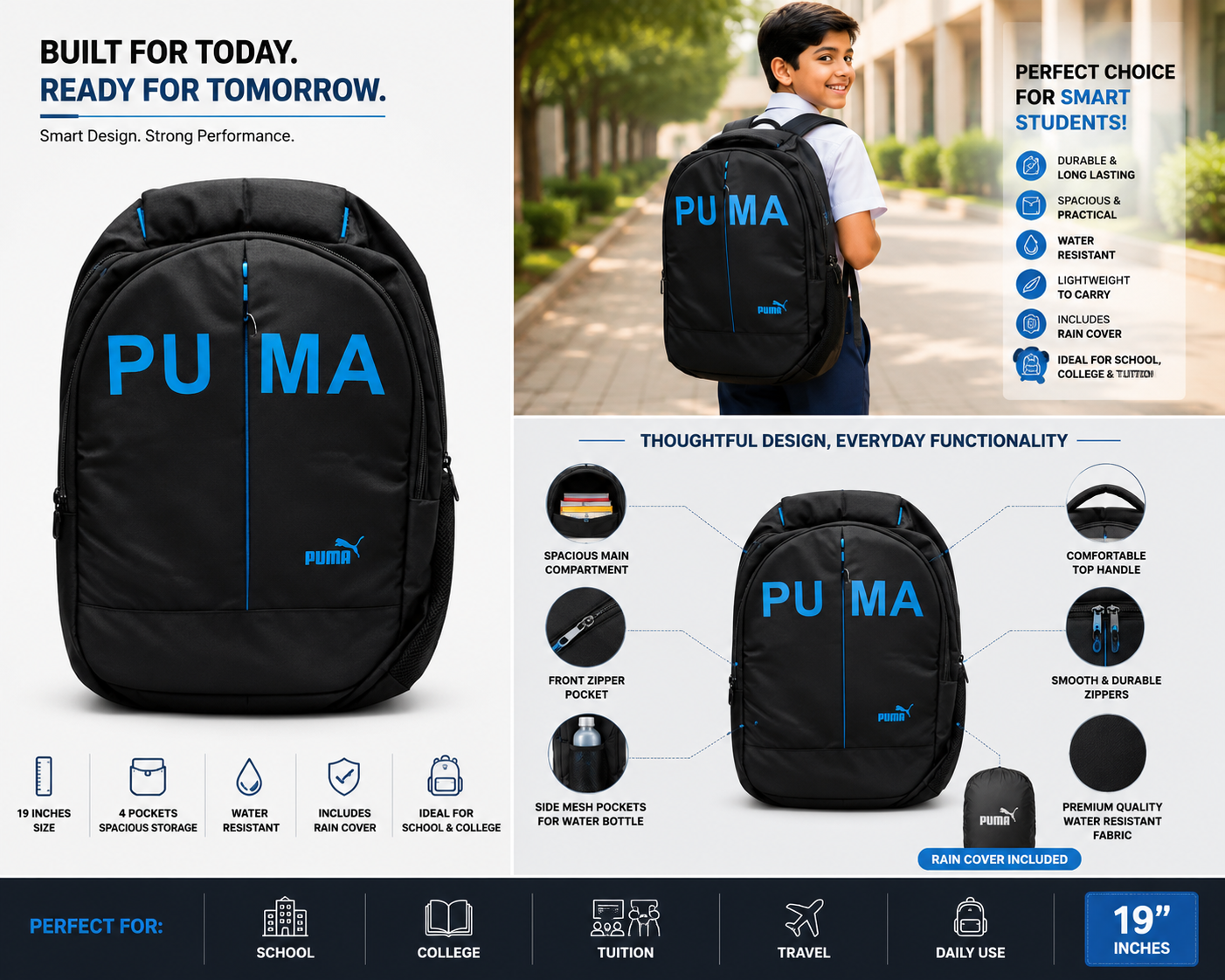 Pure Black School Bag