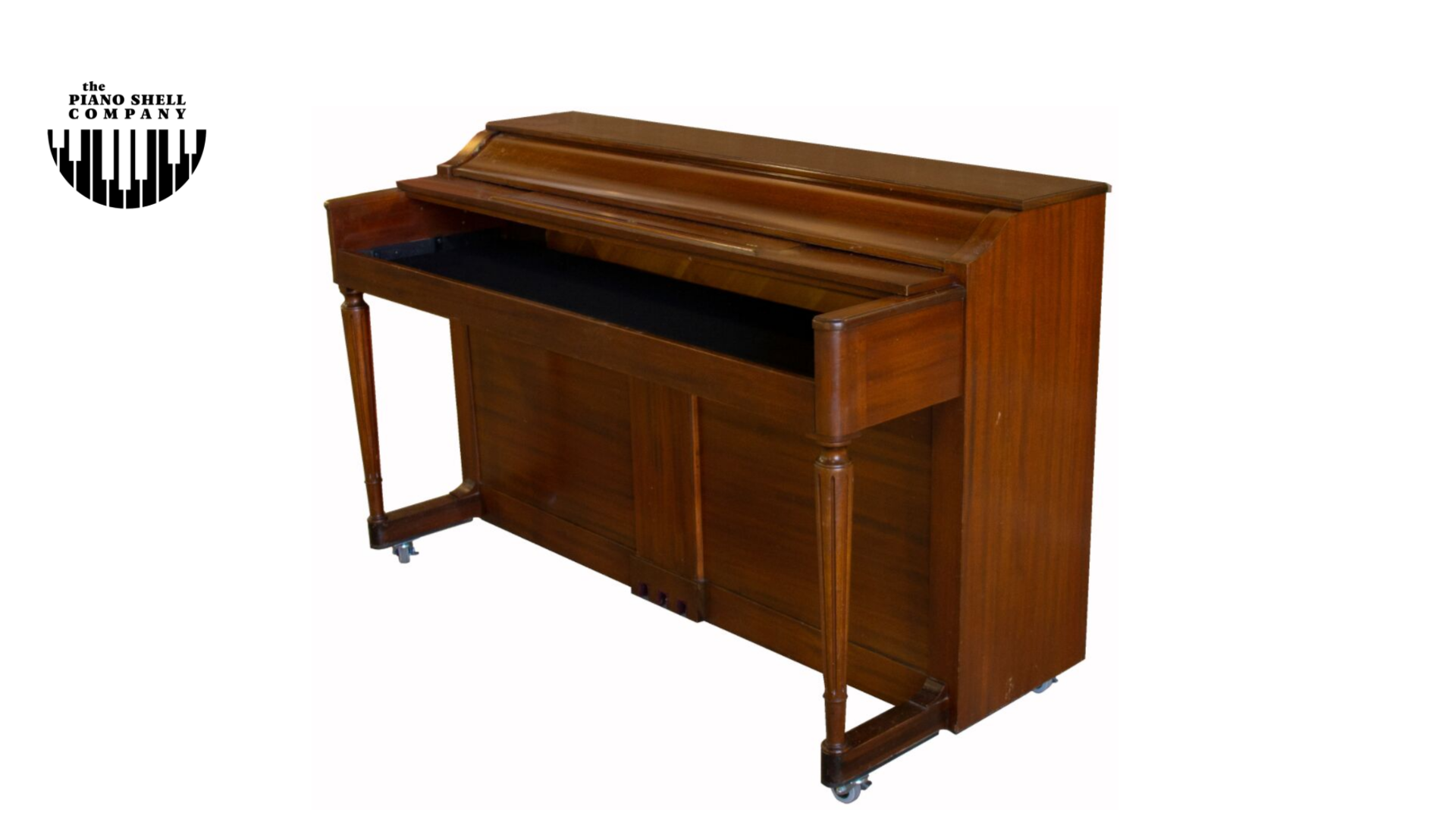 An upright piano shell prepared for the stage, studio or home