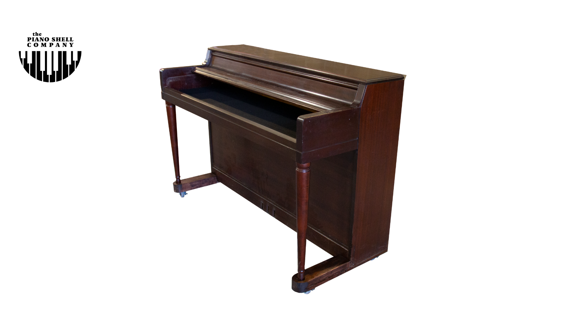 An upright piano shell prepared for the stage, studio or home