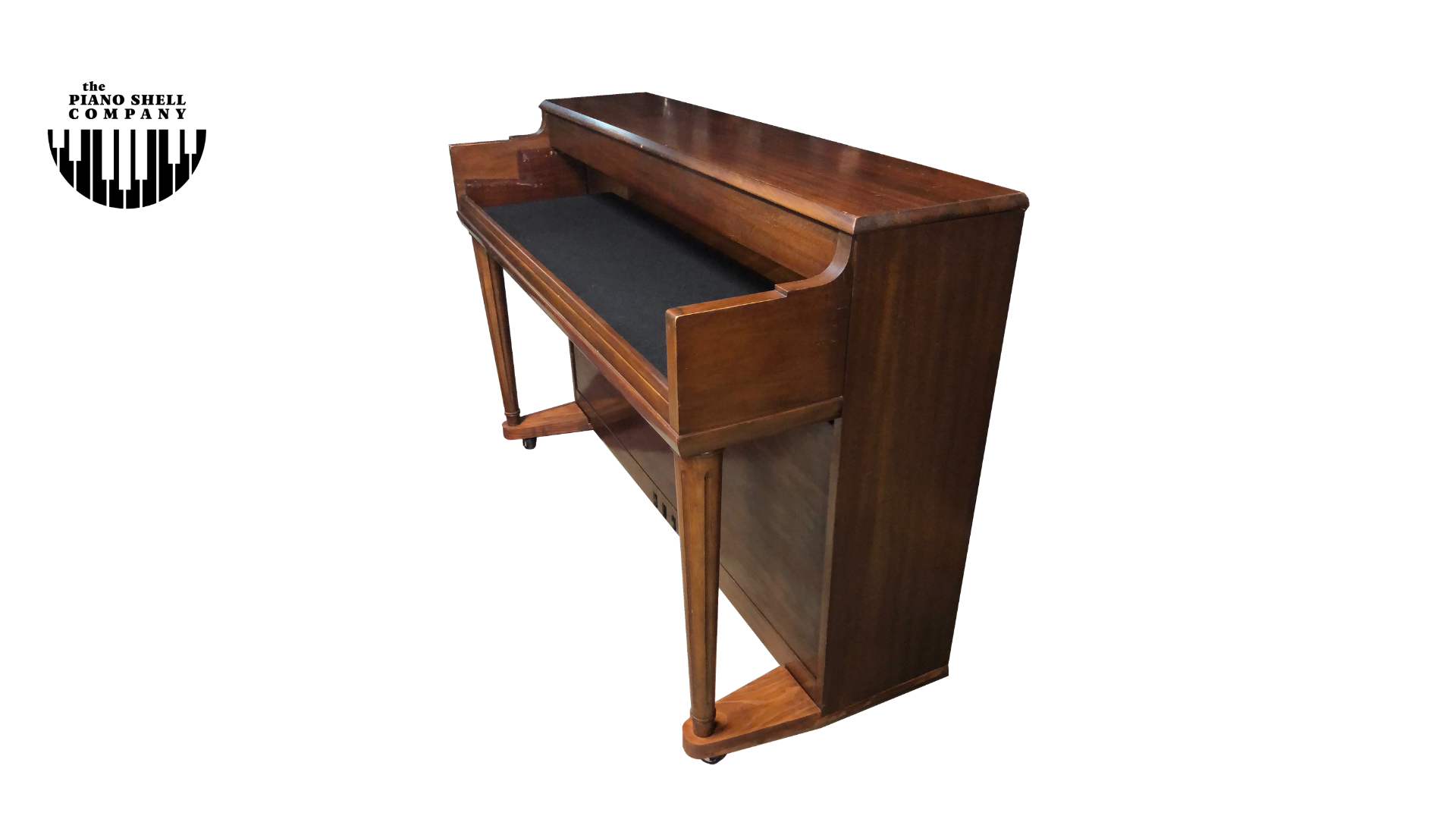 An upright piano shell prepared for the stage, studio or home