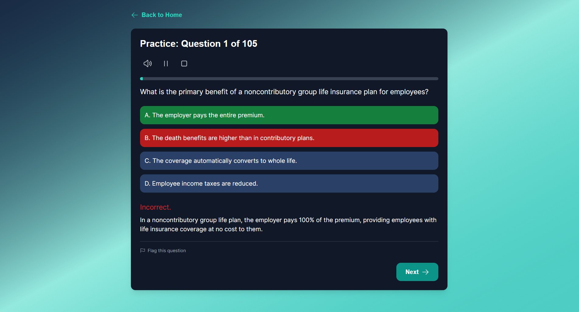 Practice mode with instant feedback