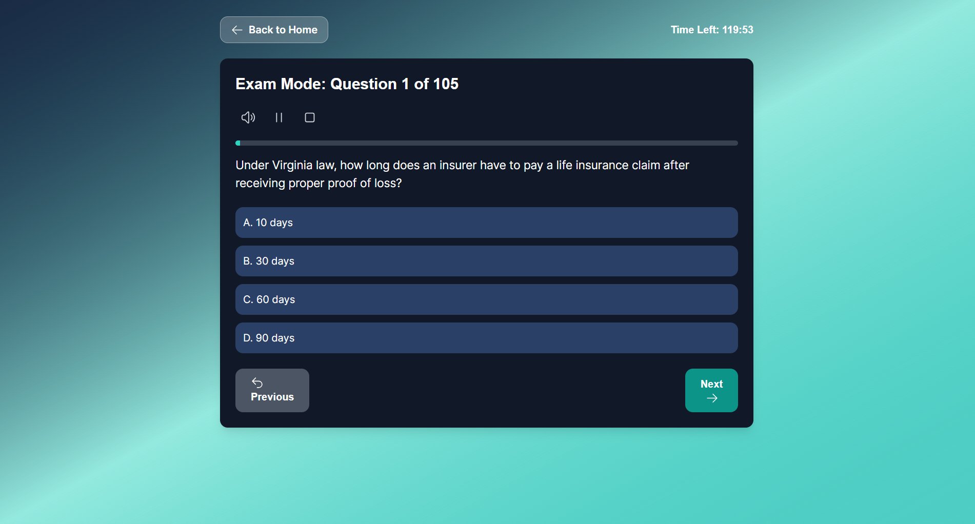 Timed exam mode