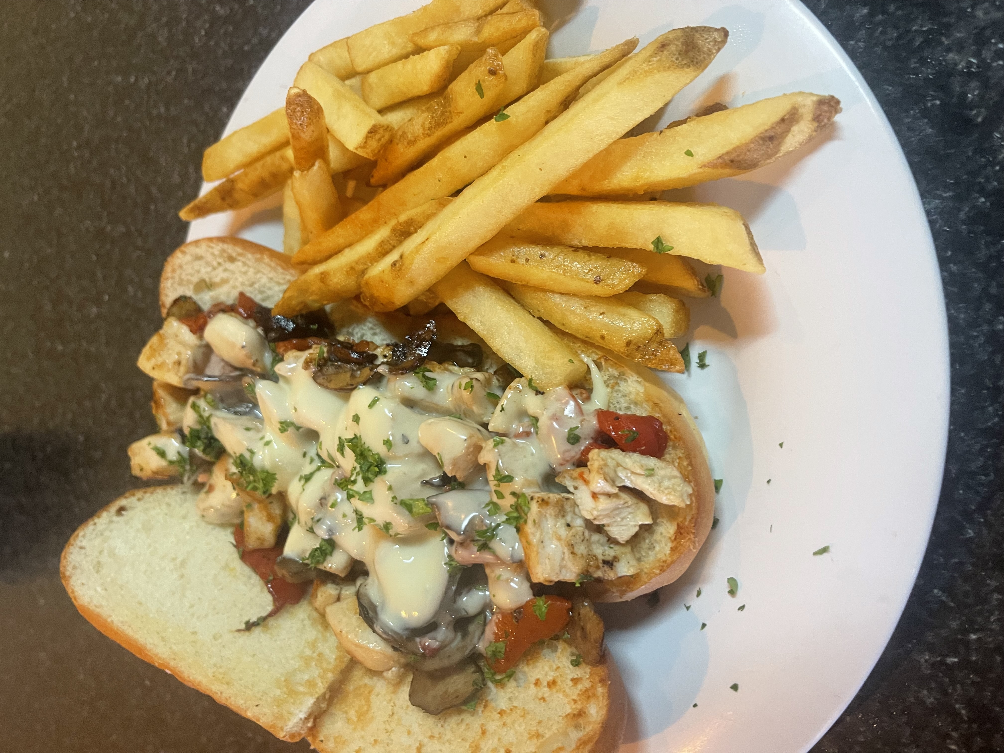 Chicken Philly Sandwich (With optional Roasted Peppers)