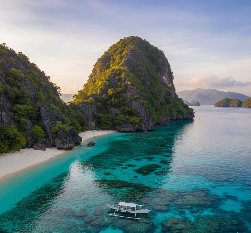 Pristine turquoise waters and lush green islands of Raja Ampat, Indonesia.