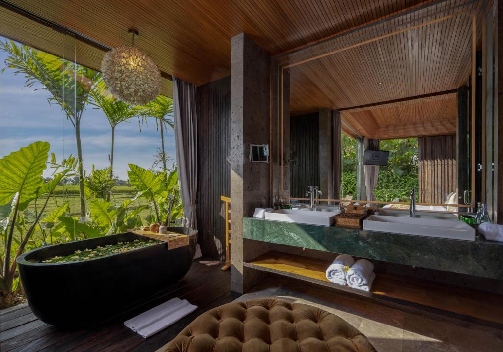 A lush, tropical wellness resort in Bali.