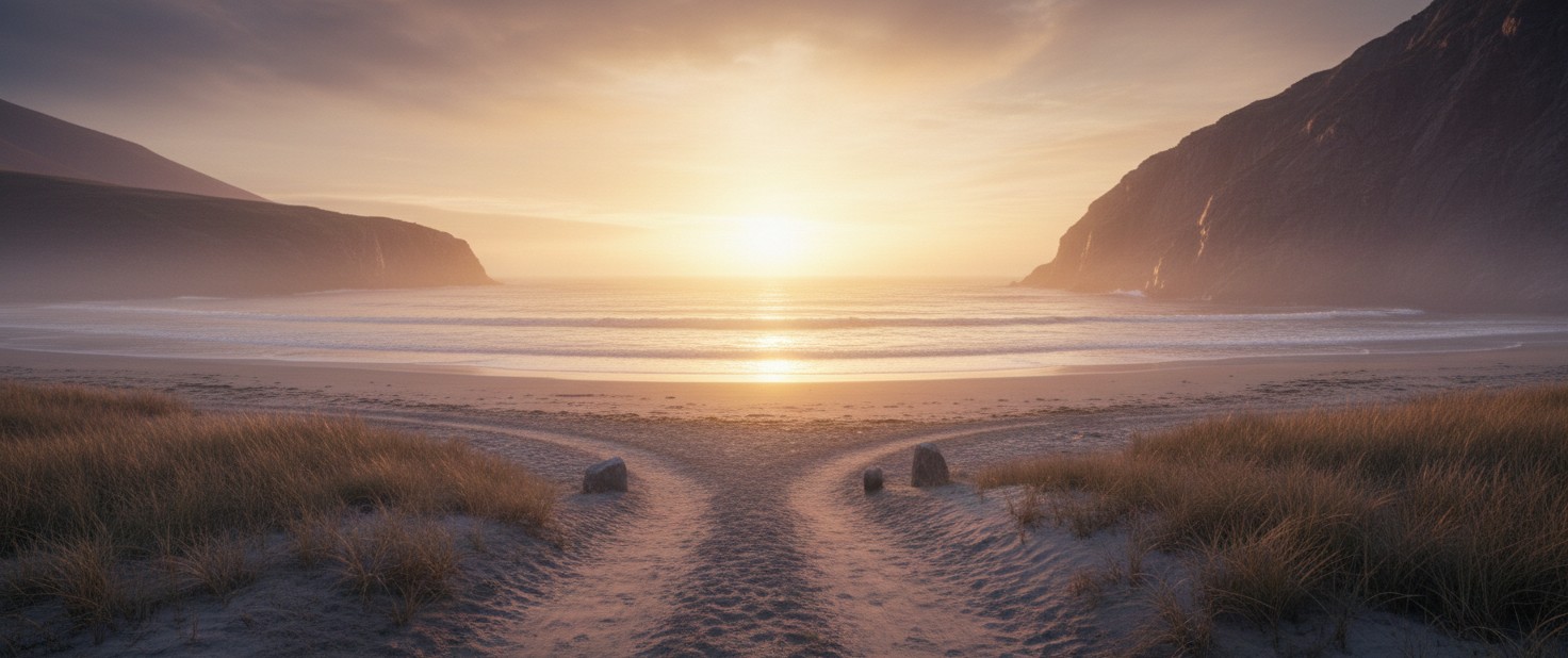 Person on a beach at sunset