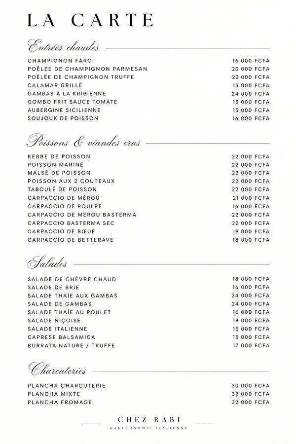 Carte de Chez Rabi — page 1