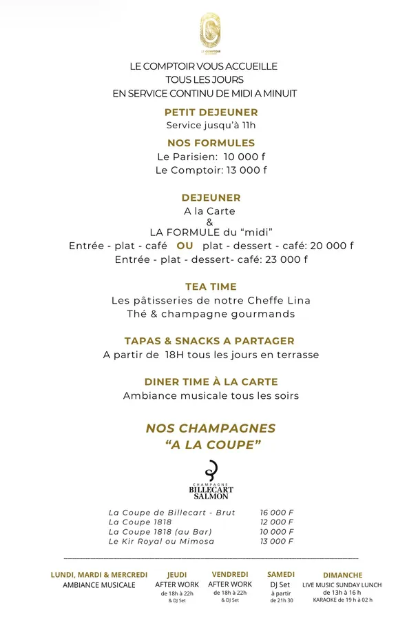 Carte de Le Comptoir Bar & Restaurant — page 1