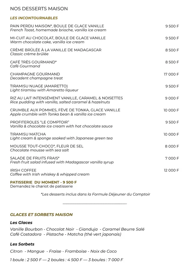 Carte de Le Comptoir Bar & Restaurant — page 9
