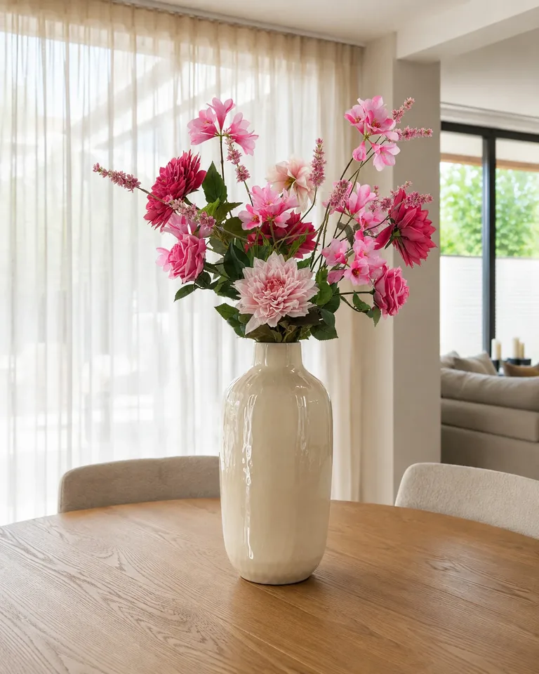 Een romantisch boeket in roze en krachtig fuchsia.