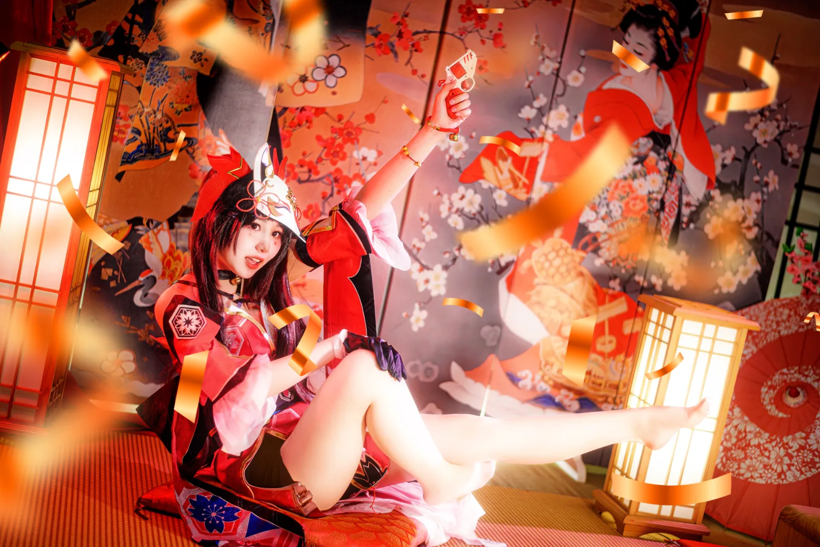A theatrical take on Sparkle, framed by warm light and traditional Japanese-inspired details.