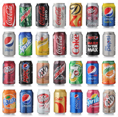Coke , Sprite, Canada Dry, Root Beer, Crush
