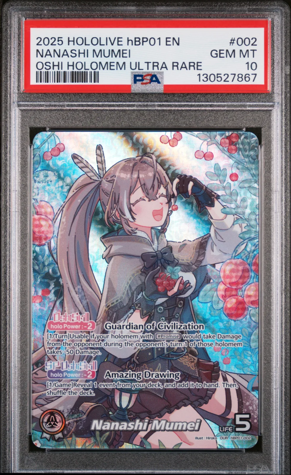 2025 HOLOLIVE OFFICIAL CARD GAME HBP01-BLOOMING RADIANCE #002 NANASHI MUMEI OSHI HOLOMEM ULTRA RARE — PSA 10